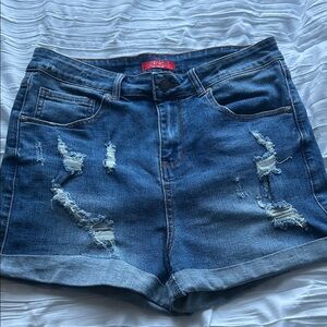 HH S 4 or 6 roll cuff short high rise Blue Distressed Jean Shorts